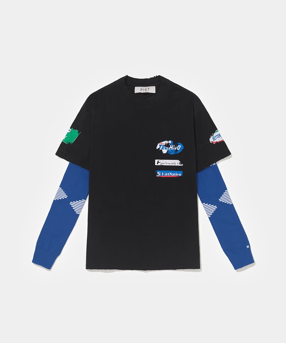 Piet F.C. Knitted Sleeve Tee - Vintage Black/Blue